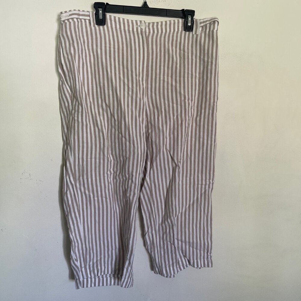 J. Jill Love Linen Women's 18 Pants Wide Leg Capri Cropped Tan Beige Striped T7
